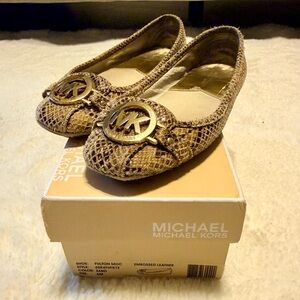 Michael Kors Gold, Sand and Brown Embossed Ballet Flats